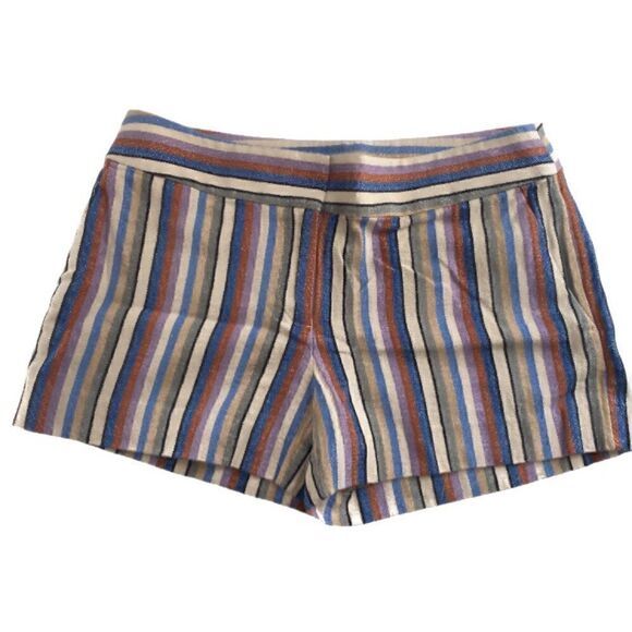 LOFT Riviera Linen Blend Multi-Color Striped Short Shorts Size 4 - Picture 2 of 11